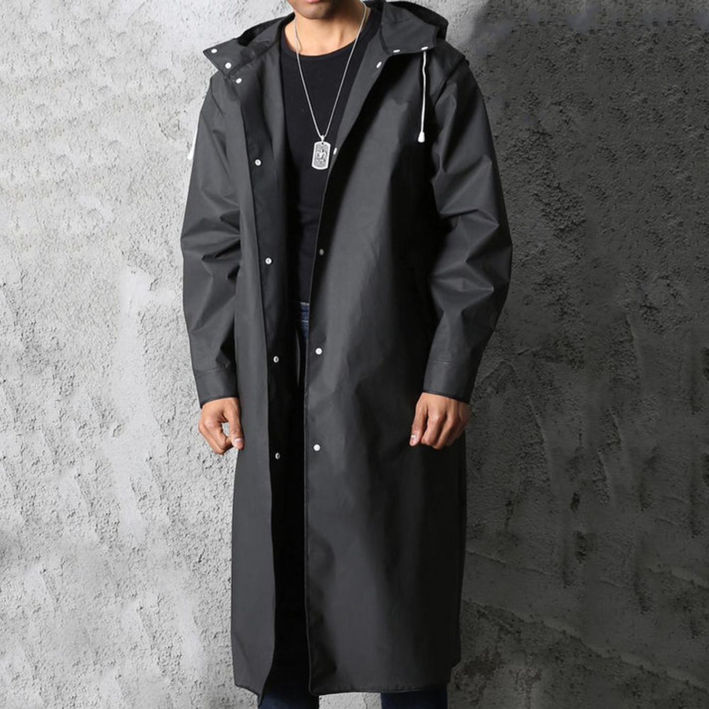 Men’s Long Hooded Waterproof Raincoat – Lightweight Trench Style Jacket