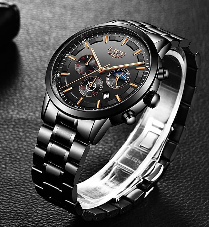 Men’s Black Stainless Steel Military Watch – Quartz Water-Resistant Wristwatch