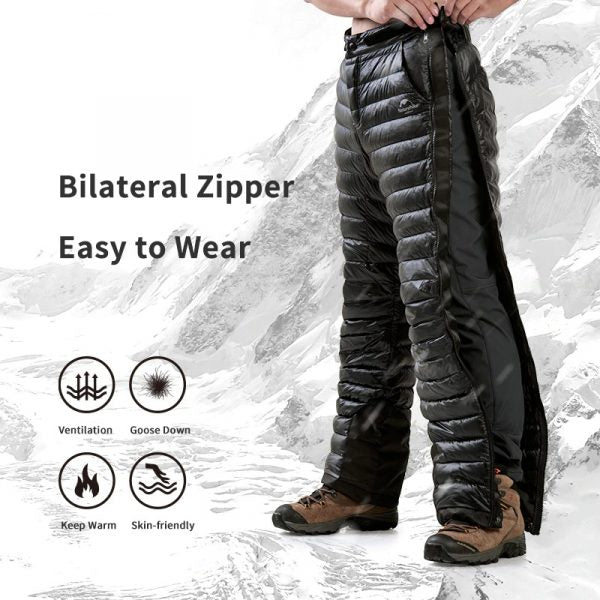 Outdoor Thermal Goose Down Pants – Full-Zip Insulated Winter Trousers