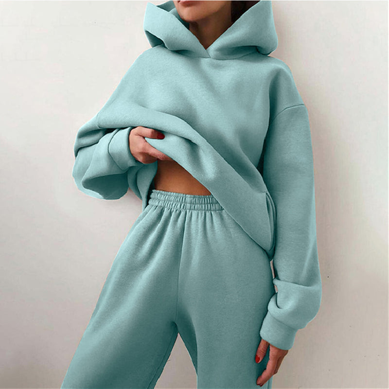 Oversized High Waist Hoodie Jogger Set Women Two Piece Tracksuit