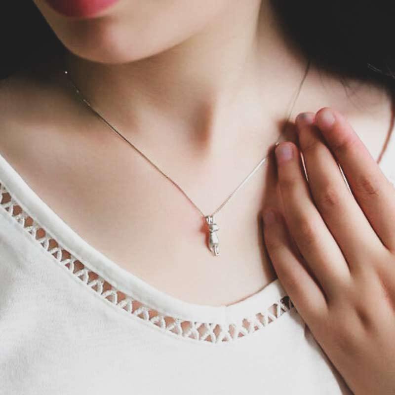 Cat Pendant Necklace – 925 Sterling Silver Animal Charm Necklace