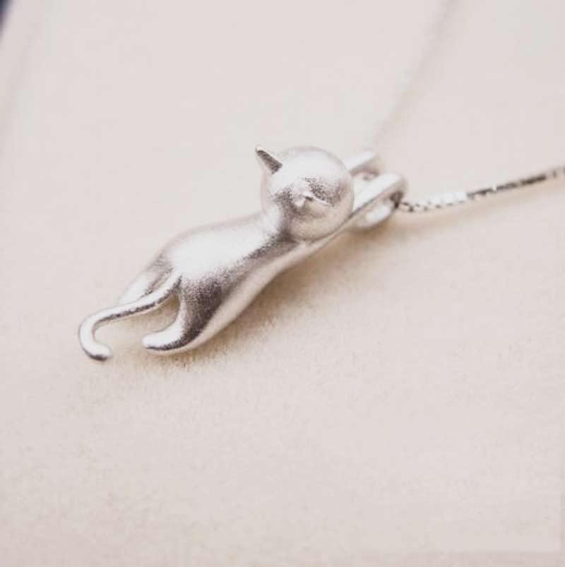 Cat Pendant Necklace – 925 Sterling Silver Animal Charm Necklace