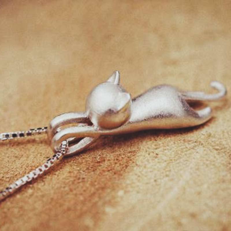 Cat Pendant Necklace – 925 Sterling Silver Animal Charm Necklace
