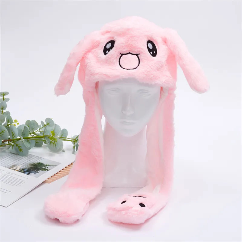 Plush Bunny Ear Hat with Moving Ears – Interactive Winter Hat