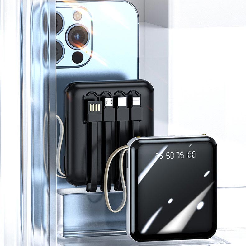 Mini Power Bank 20000mAh Fast Charging Portable Charger with Built-In Cables