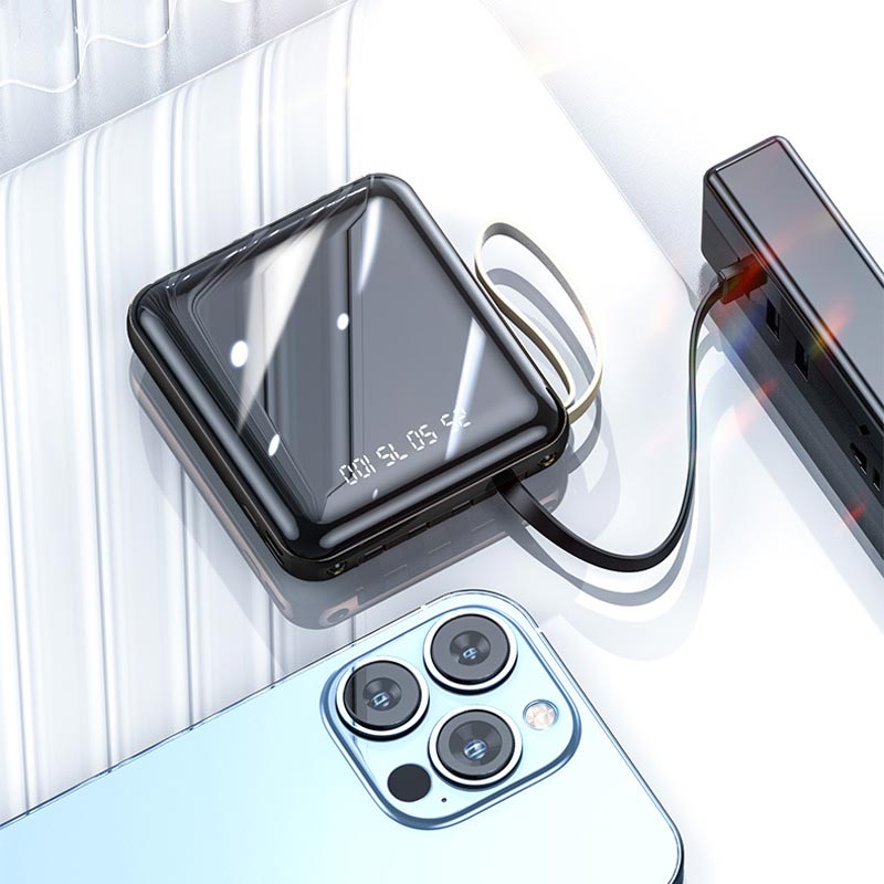 Mini Power Bank 20000mAh Fast Charging Portable Charger with Built-In Cables