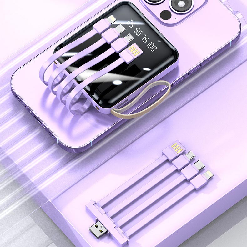 Mini Power Bank 20000mAh Fast Charging Portable Charger with Built-In Cables