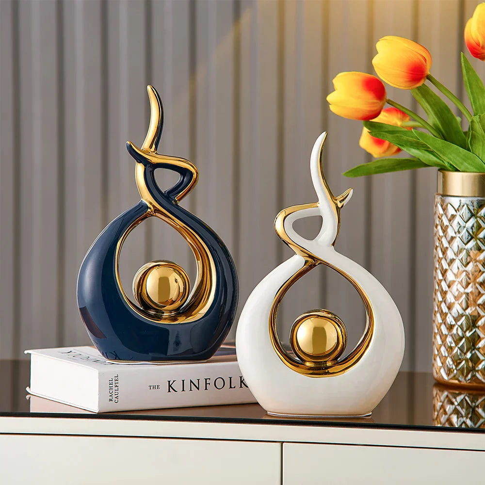LuxeForm – Abstract Ceramic Sculpture with Gold Accents for Timeless Elegance